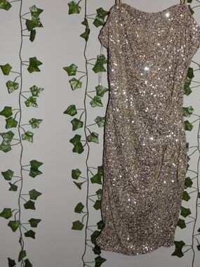 Honey and Rosie Golden Sequin Homecoming Dress